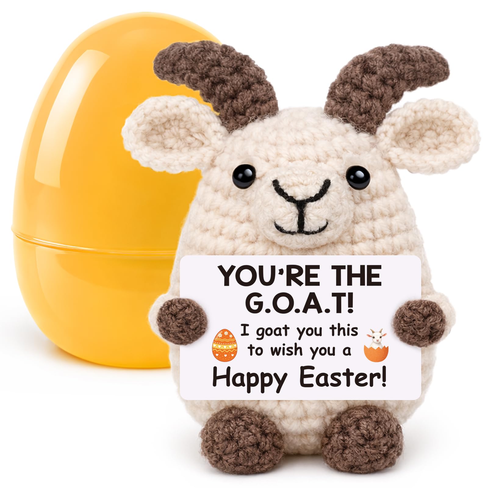 Funny Easter Basket Stuffers for Kids, Easter Gifts for Teens Women Men Her Him Easter Decor Egg Fillers Gifts for Daughter Son, Cute Stuff Positive Crochet Goat Support