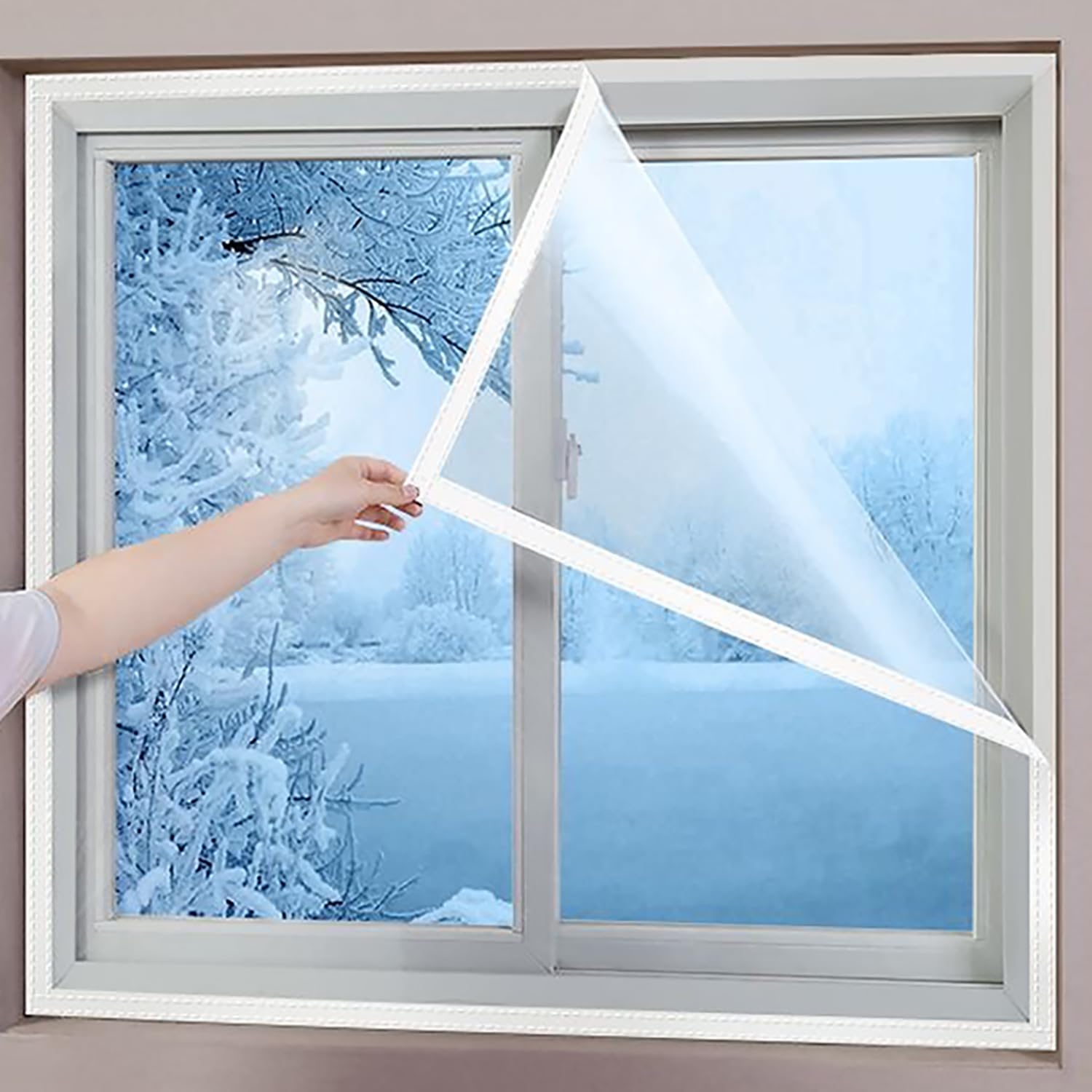 100x130cm Window Insulation Kit Indoor Fit Double Glazing Shrink Film Draught Excluder Cold Condensation, Transparent Insulating Foil for Thermal Insulation of Windows