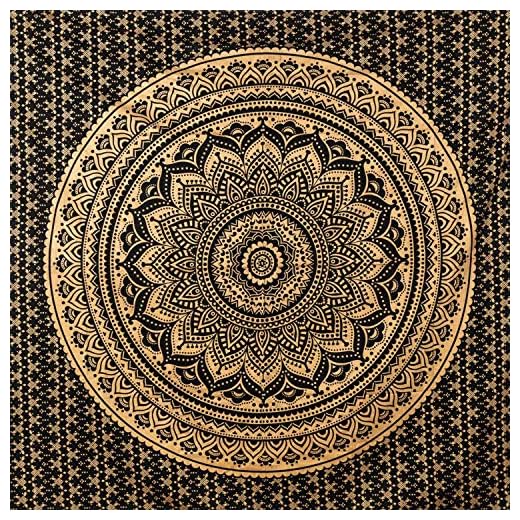 MOMOMUS Tapiz Mandala de Algodón - Dorados - Decoración de Paredes para Hogar - Grande, Versátil y Decorativo - Adornos de Arte para Pareos o Toallas de Playa Antiarena - 210x230 cm