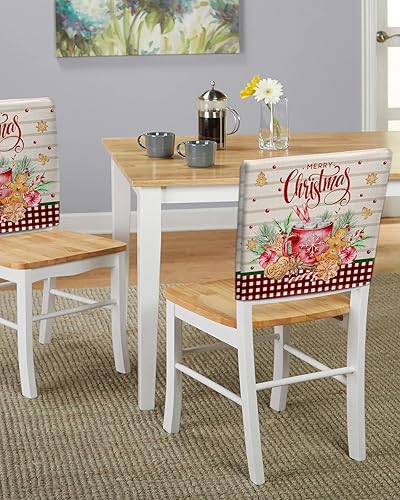 Miniatura 5 de Juego de 4 fundas para respaldo de silla de Navidad, diseño de copos de nieve, árbol de Navidad, diseño a cuadros, extraíble, protector para silla