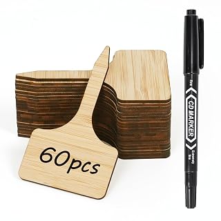 Bamworld Plant Labels 60Pcs Bamboo Markers for Outdoor Gardening Durable Plant Tags with Pen for Seedling Identification Herb Pot Vegetable Garden Markers(T-Shaped) - Amazon product rated Grade A