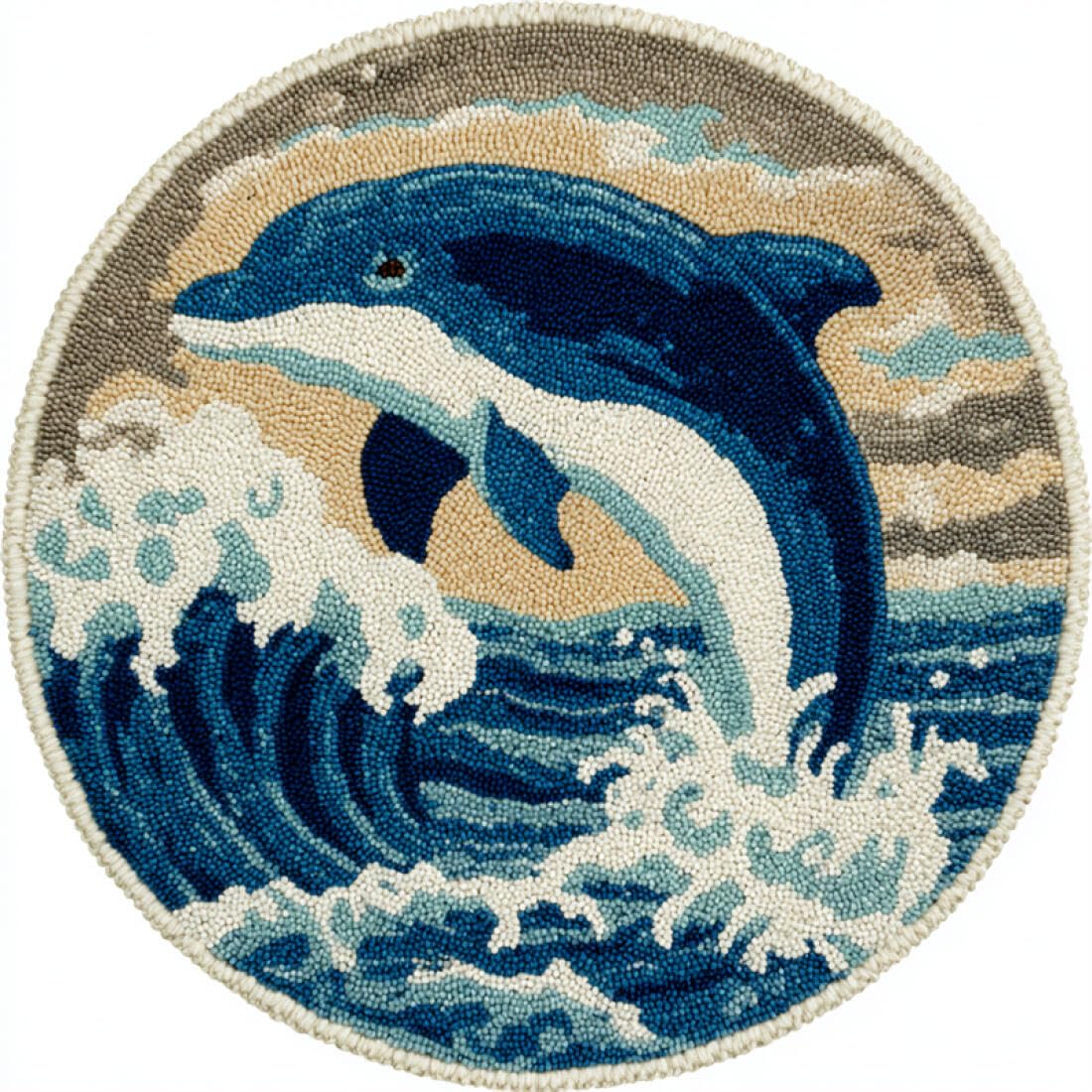 Rqwybcaxn DIY Latch Hook Rug Kit for Beginners Animal Crochet Starter Kit Cartoon Dolphin 60x60cm Round Washable Area Rug Bedroom Wall Hanging