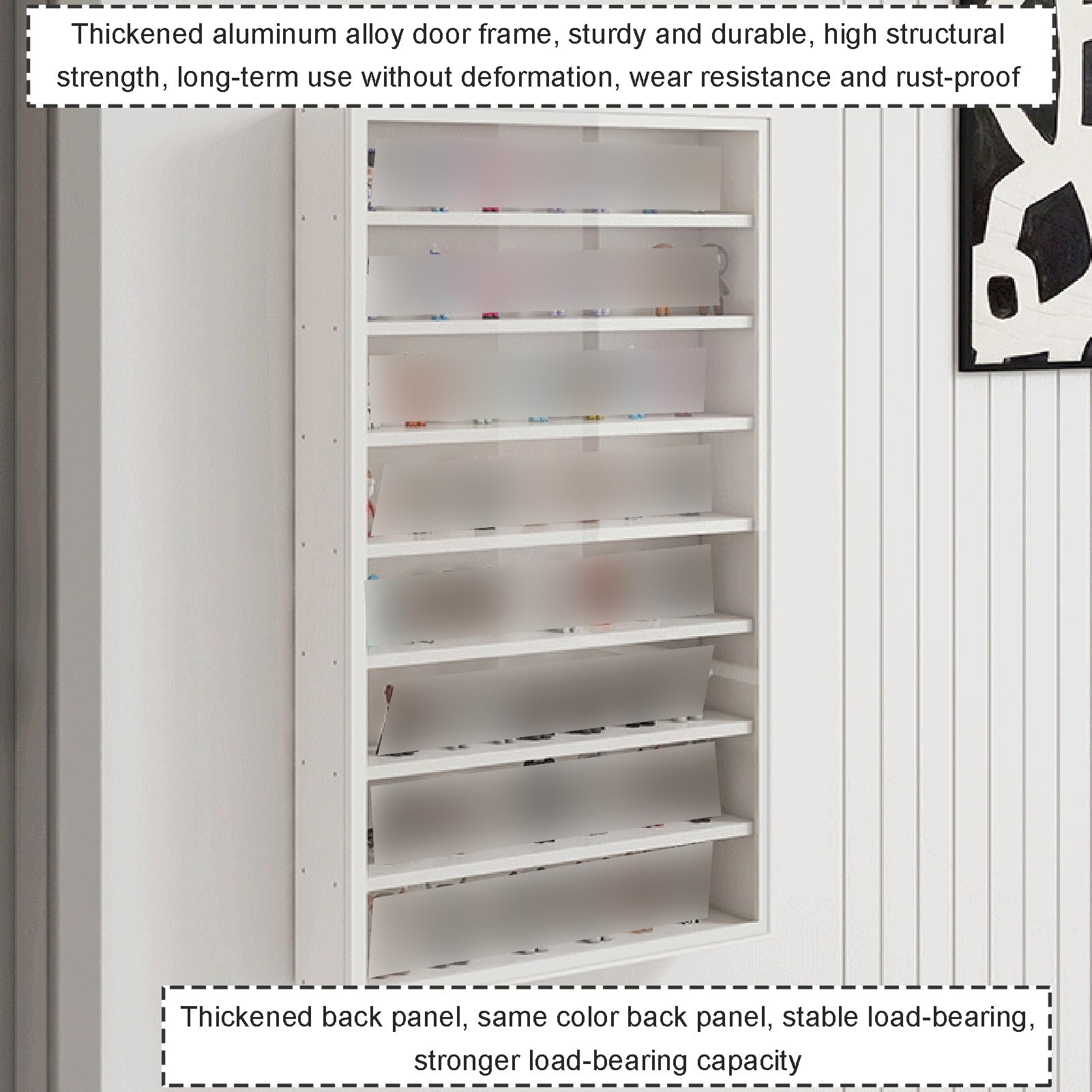 Vitrina de pared de 7 niveles con puerta de cristal para almacenamiento de figuras coleccionables y adornos, elegante nizer para sala de estar y dormitorio (blanco, 40 x 12,5 x 71,2 cm)