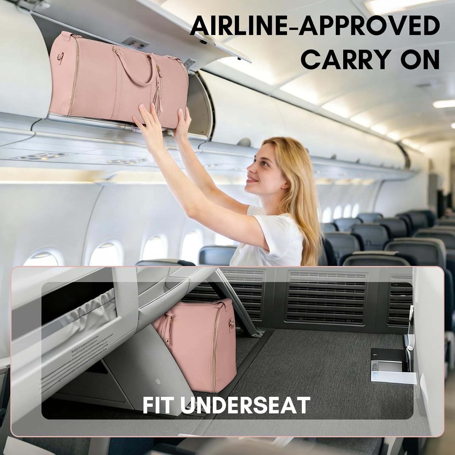 Ytonet Garment Duffle Bags for Travel, Convertible Carry On Garment Bag for Women, Large PU Leather Foldable Travel Bag with Shoe Pouch, 2 in 1 Hanging Suitcase Dress Suit Travel Bags, Pink - Image 4