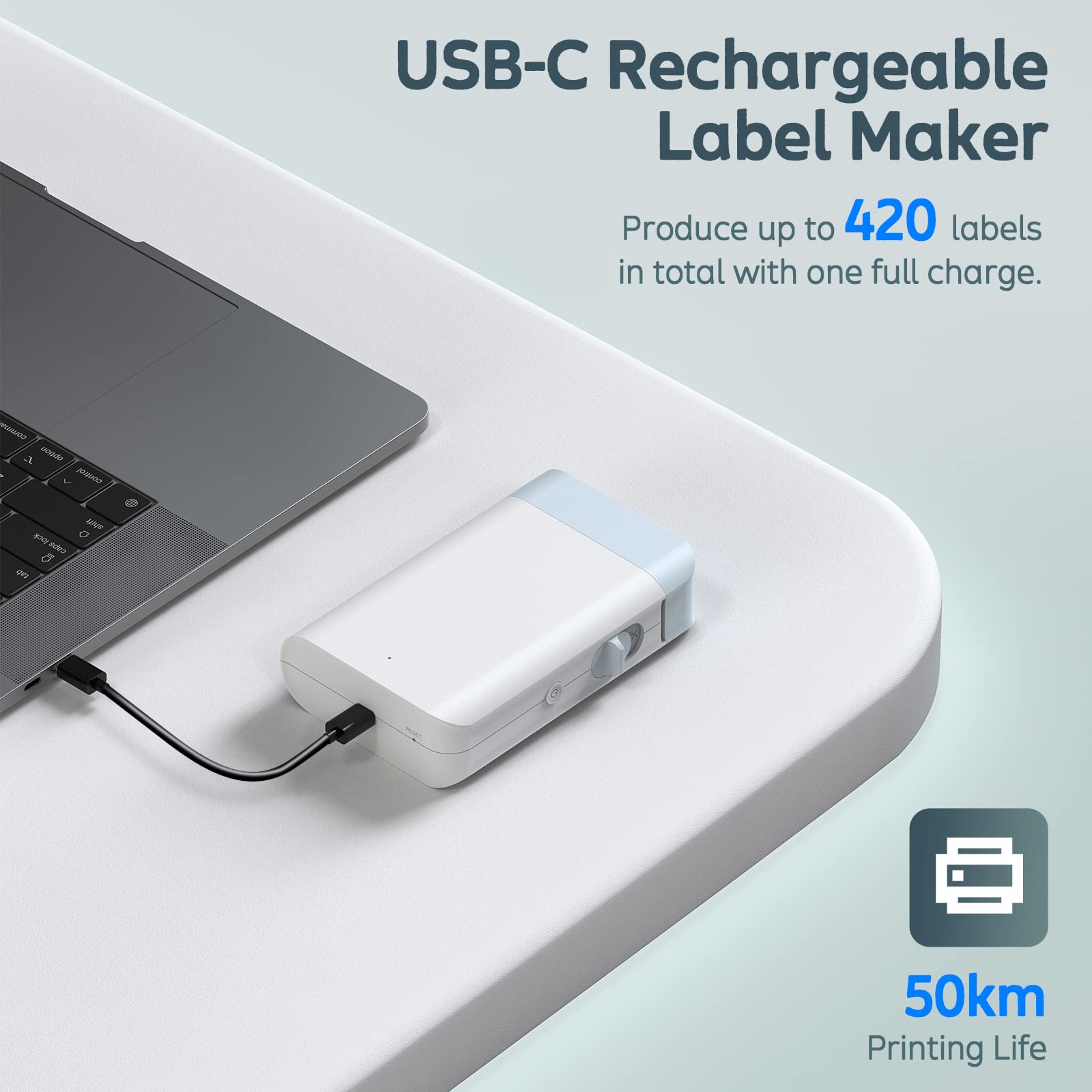Etikettendrucker, Bluetooth beschriftungsgerät selbstklebend, Mini Etikettiergerät Selbstklebendes mit USB-Laden, Label Printer mit Unterstützung ios/Android, Für Zuhause, Büro & Kleinunternehmen