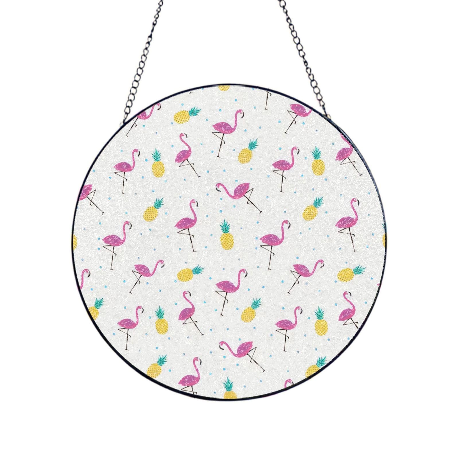 Phayah Flamingo And Pineapple Print Glass Window Hanging Sun Catchers Suncatcher Decor For Birthday For Home Garden Porch 12in（30cm）
