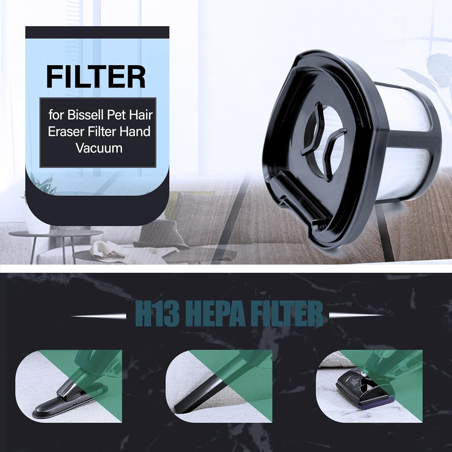 2579 Vacuum Replacement Filters Compatible with Bissell Pet Hair Eraser 2390A 2389 & AutoMate 2284W Lithium Ion Cordless Hand Vacuum,Compare to Part # 1614212, 1614203 & 1614204 - Image 5