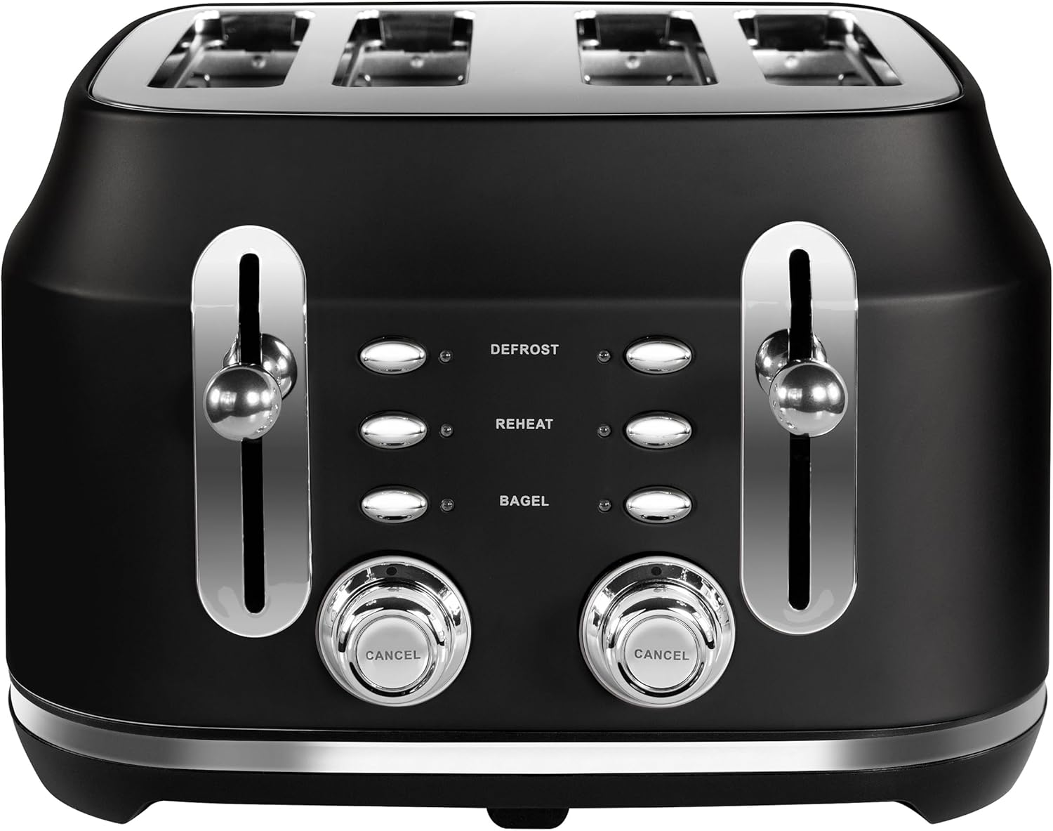 Rangemaster RMCL4S201BK Classic Black 2.1kW 4 Slice Toaster with Defrost, Cancel & Reheat Functions, Removable Crumb Tray & 6 Power Levels with 3 Year Guarantee* (Black, 4 Slice)