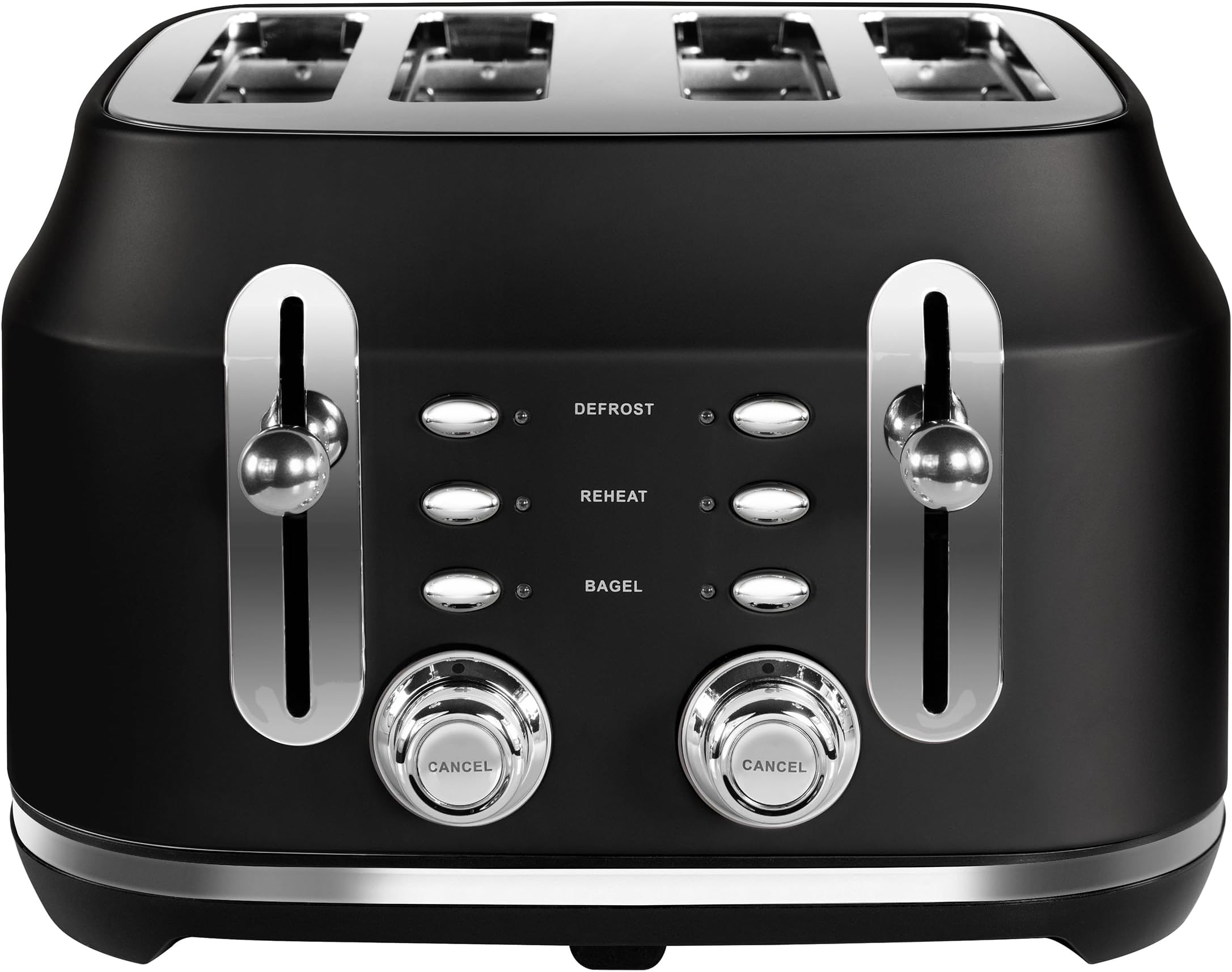 RMCL4S201BK Classic Black 2.1kW 4 Slice Toaster with Defrost, Cancel & Reheat Functions, Removable Crumb Tray & 6 Power Levels with 3 Year Guarantee
