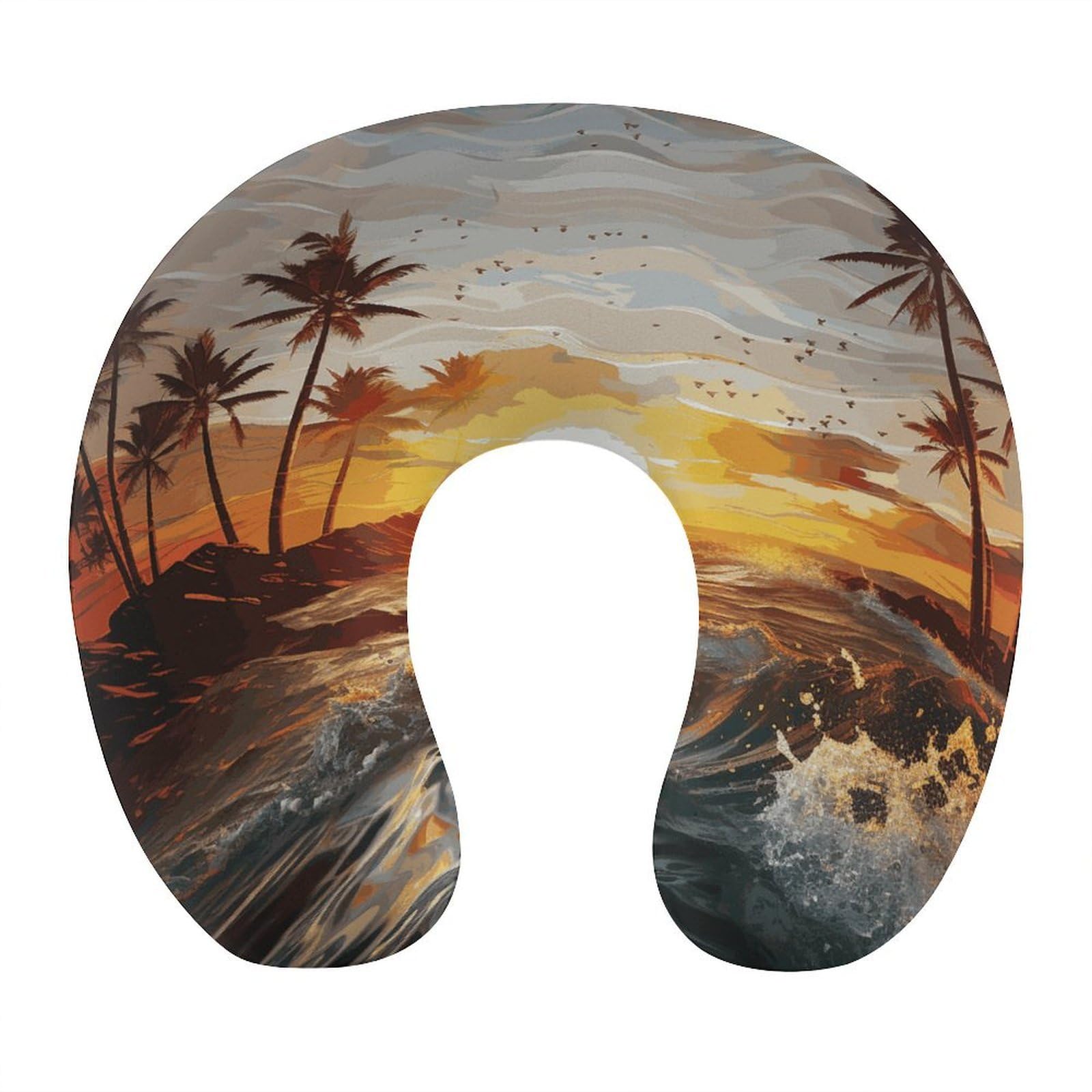 VstaDank Palm Trees Ocean Waves Sunset Neck Pillow Soft Comfortable Travel U Shaped Pillows Portable Pillows for Shoulder Memory Foam Head Support Pillow for Airplane Car Home Office