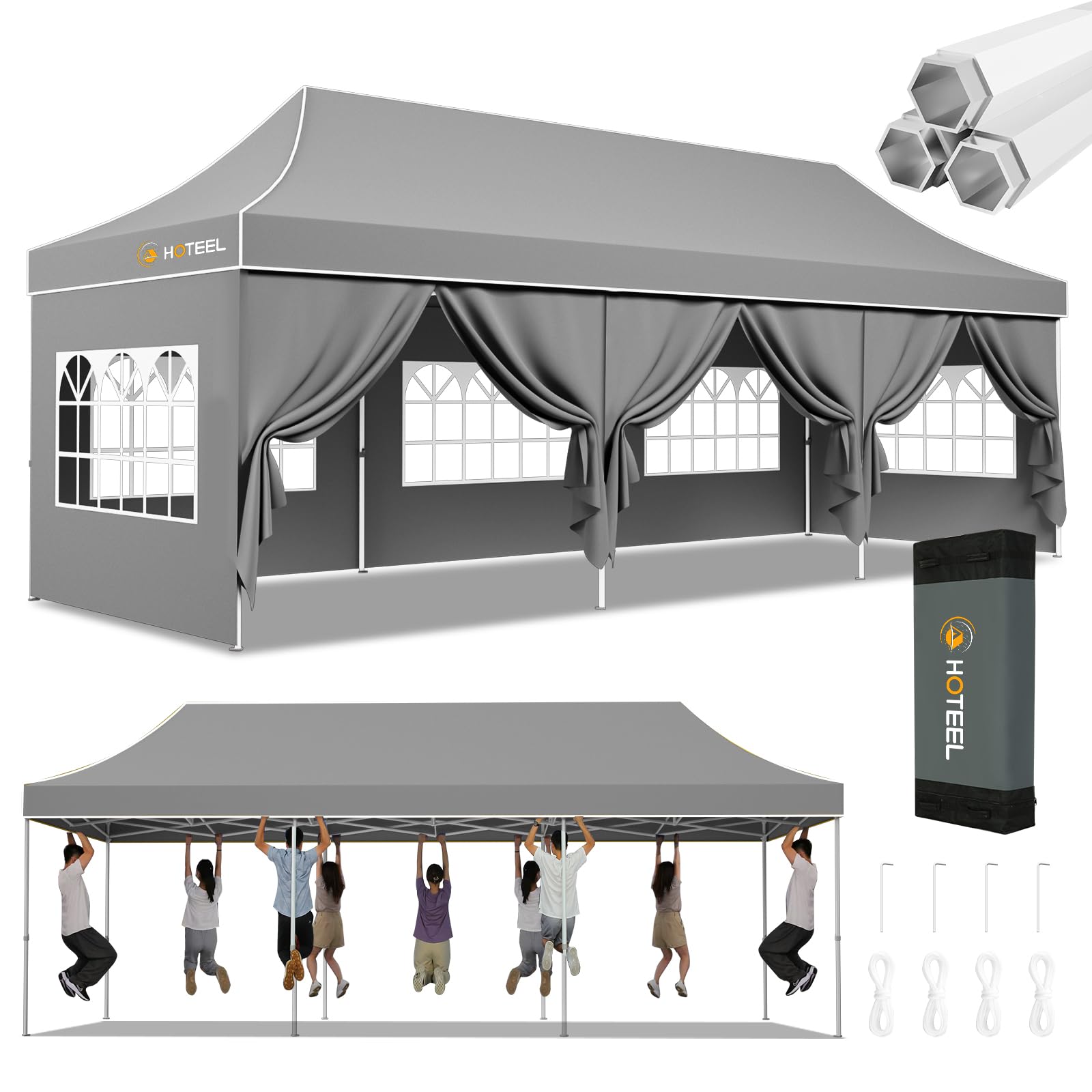 Hoteel 10x30 Pop Up Canopy Tent Heavy Duty Hexagonal