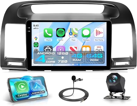 4 Core 4G+64G Rimoody Car Radio for Toyota Camry 2000-2006 Android 15 Car Stereo with Wireless Carplay Andorid auto 5G WiFi GPS, 9 Inch INCELL Screen Bluetooth FM EQ + HD Backup Camera