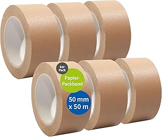 selmundo Papierklebeband | Papierpackband | Papierband | Papier Klebeband | Ökologisch & nachhaltig, 50mm x 50m, braun, Me...