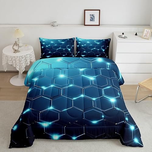 jejeloiu Juego de edredón de nido de abeja, tamaño individual, edredón geométrico hexagonal para niños, niñas, adolescentes, juego de ropa de cama
