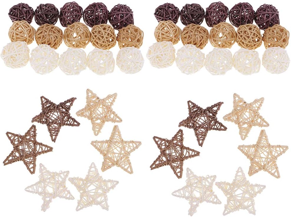 42Pcs Star Wicker Rattan Ball Christmas Party Garden Decoration Ornament 7cm 3cm
