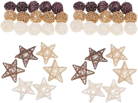 Harilla 42Pcs Star Wicker Rattan Ball Christmas Party Garden Decoration Ornament 7cm 3cm