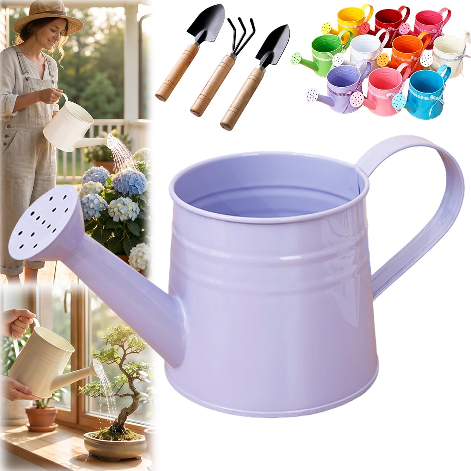 White Watering Can Metal, 1L Vintage Galvanized Sprinkler Can, Rustproof & Leak-Resistant, Ideal for Indoor & Outdoor Plants, Lawn, Garden – Durable Gardening Tool for Home & Office (Purple)