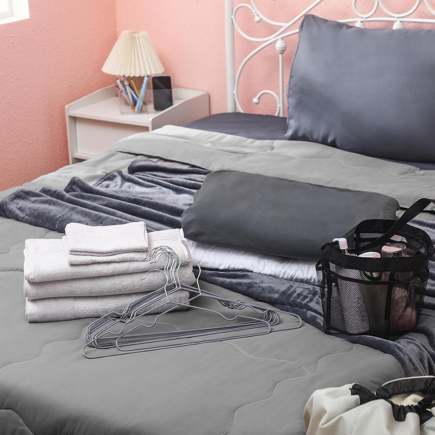 29 Pcs College Dorm Twin XL Bedding Bundle Comforter College Essentials for Guys Dorm Bedding Bathroom and Storage Supplies for School Essentials(Grey)