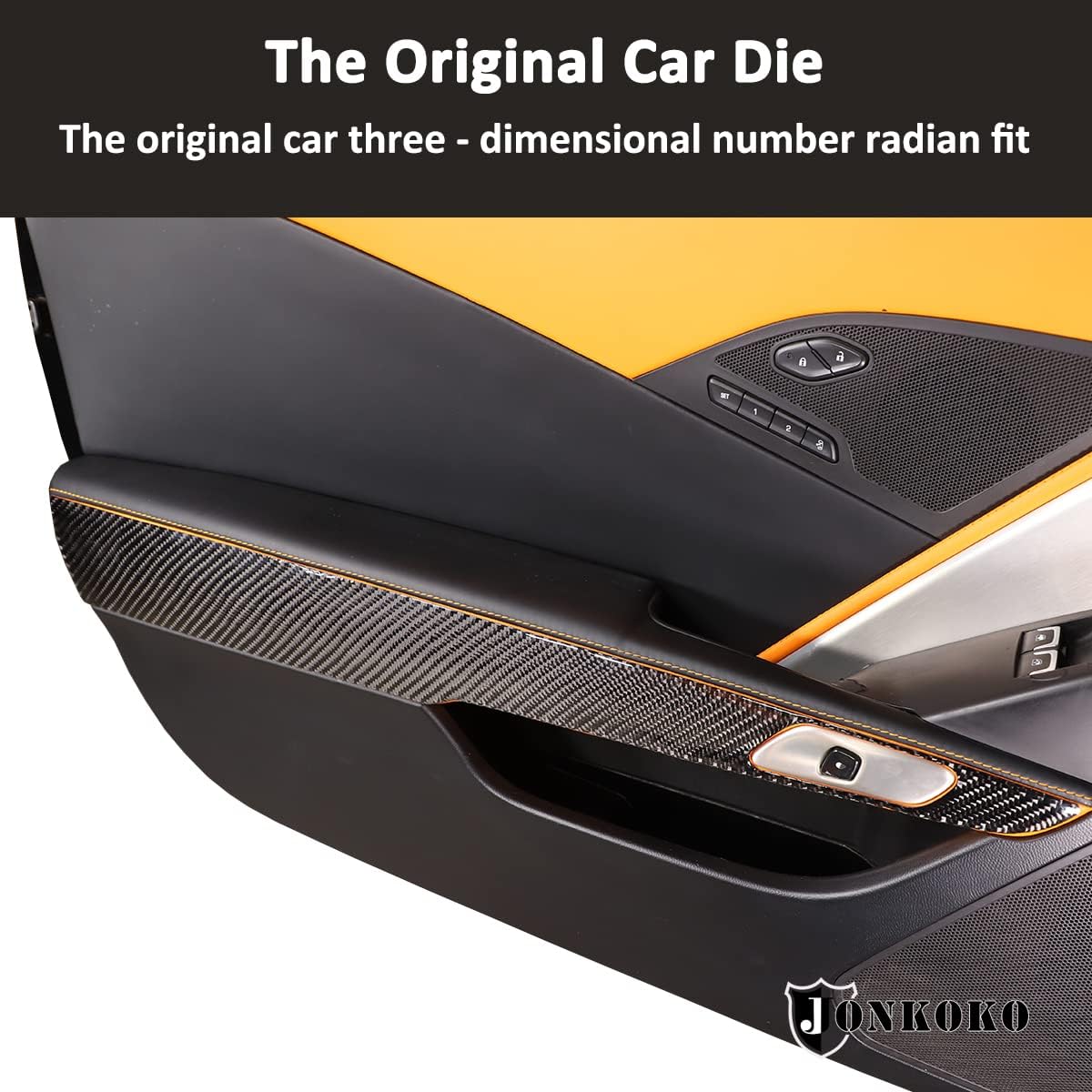 Red Carbon Fiber Interior Door panel Cover Trim For Chevrolet Corvette C7 2014-2019 Car Door Anti-kick Panel Trim Cover,Inner Door Armrest Panel Decoration Strip 2Pcs (Black, Style E)