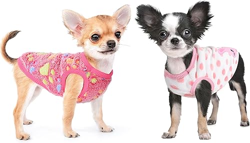 2 suéteres para perros pequeños, ropa de forro polar chihuahua, suéteres cálidos de invierno XXS S para cachorros, trajes para perros pequeños para