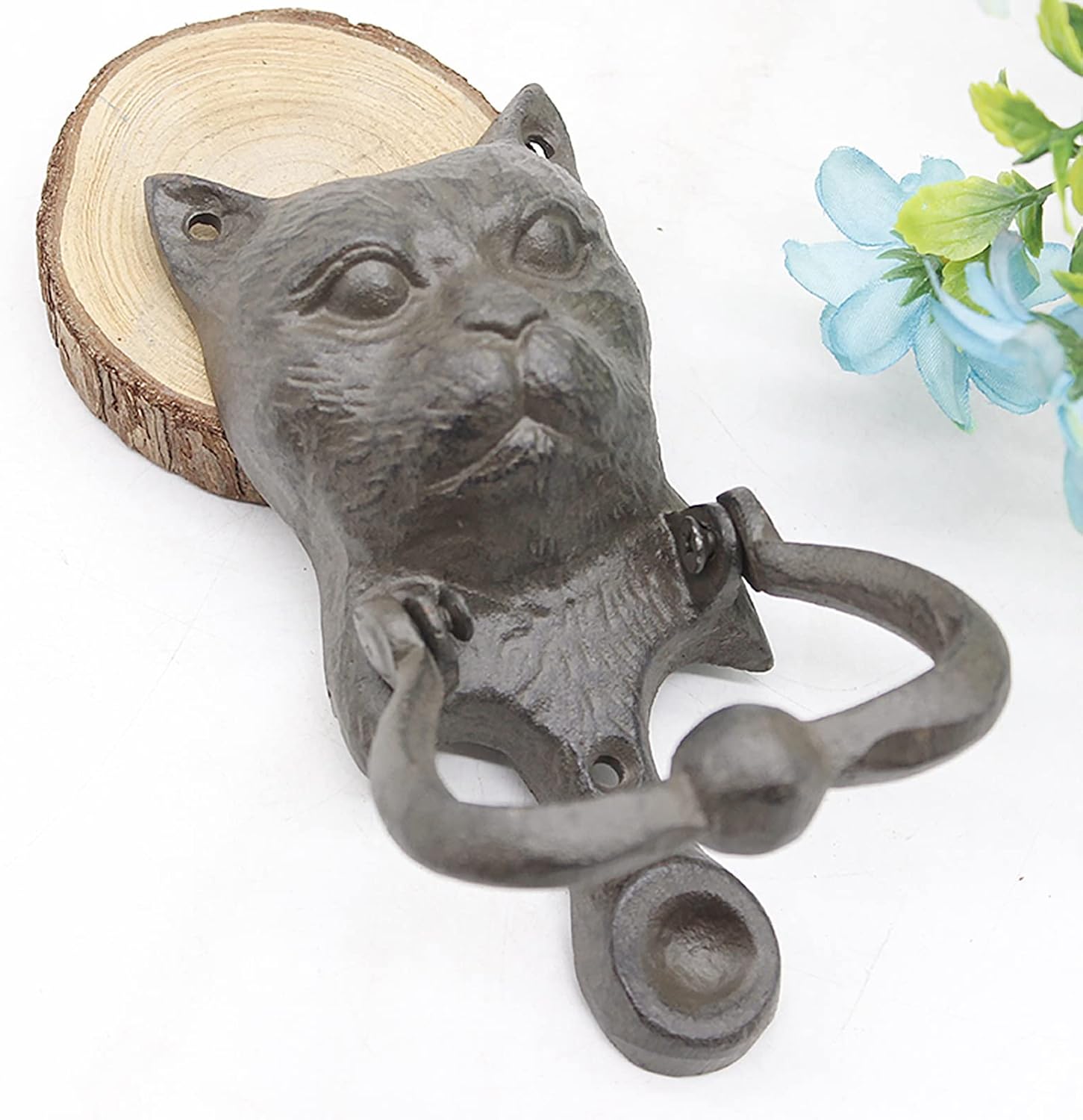 Wall/Gate Hanging Door Knocker - Cat Design, Cast Iron Antique Gate Pull Handle for Garden Farmhouse Yard, with Mounting Screws