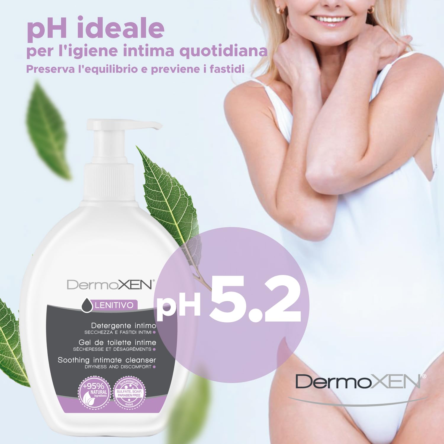 DERMOXEN Detergente Intimo Lenitivo e Idratante per Menopausa | 200ml | Sapone contro secchezza, prurito e arrossamenti. Con aloe vera, fiori di loto e prebiotici. Delicato, per l'uso quotidiano