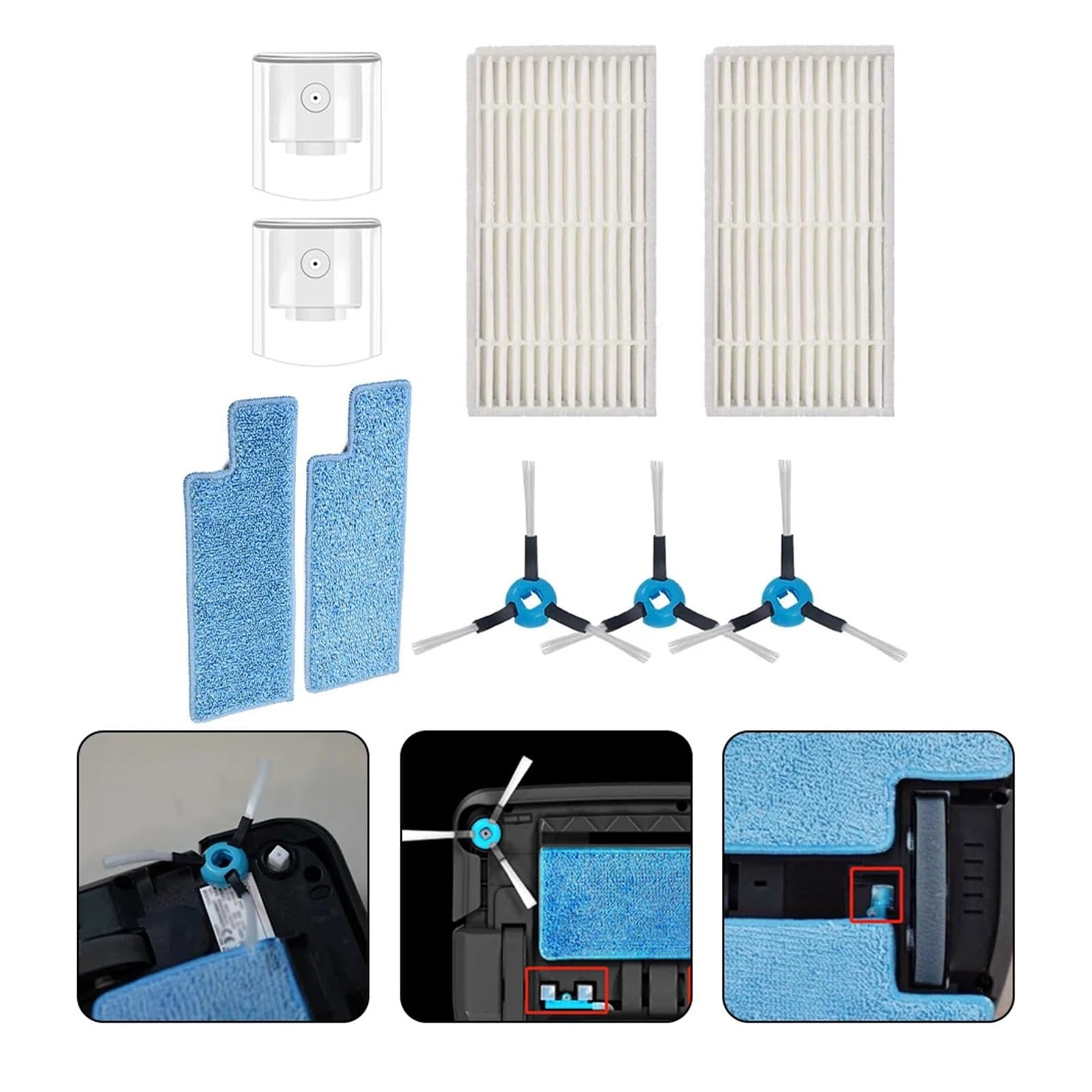 SteFik Kit de Cepillo Lateral con Boquilla pulverizadora for Filtro de aspiradora. Compatible con Accesorios de Robot Aspirador Hobot Legee Serie 669/668