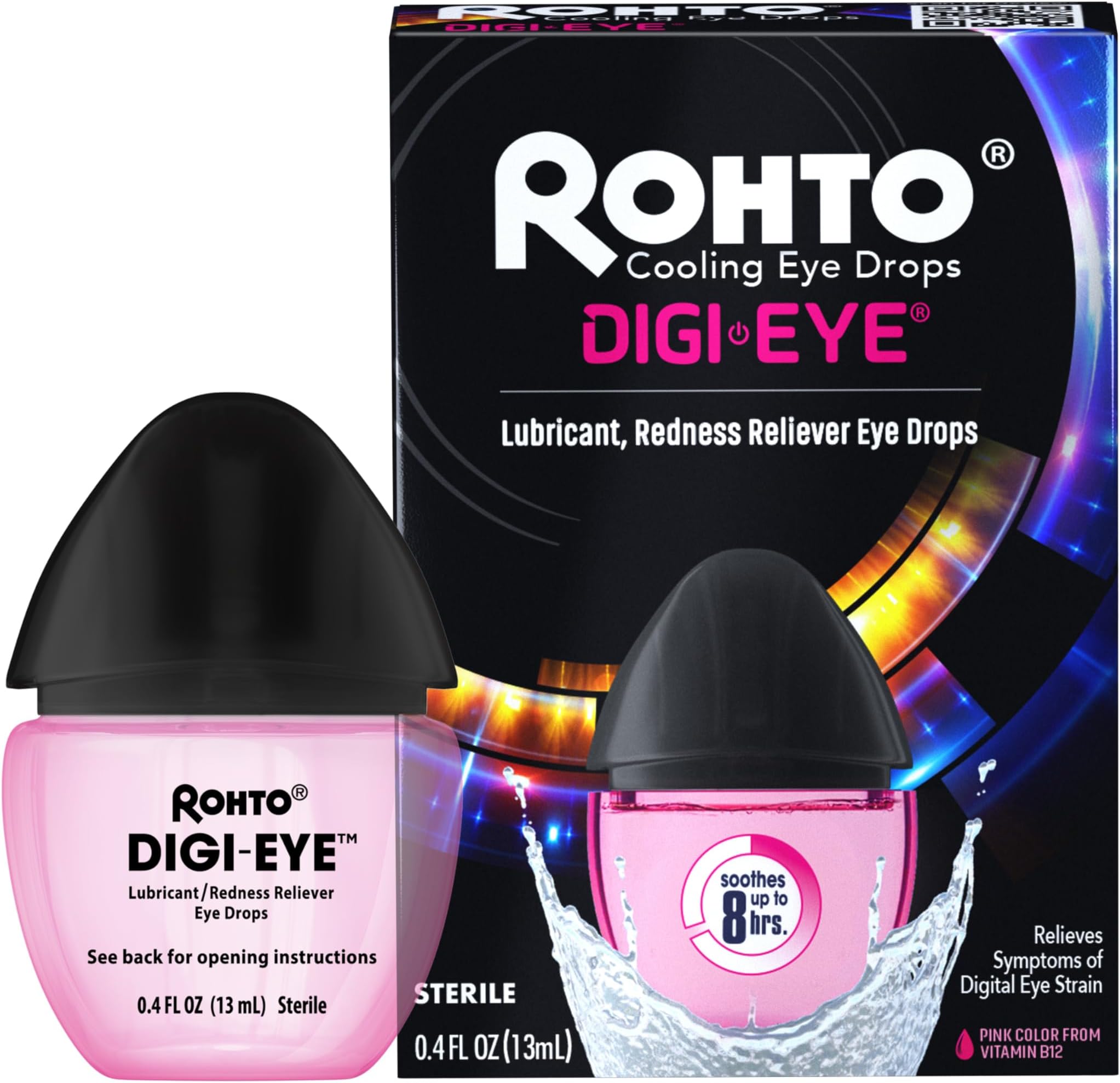 Rohto Digi-Eye Drops for Digital Eye Strain Relief, Long-Lasting Cooling and Soothing Formula for Red Tired Eyes, 0.4 fl oz, 2 Count
