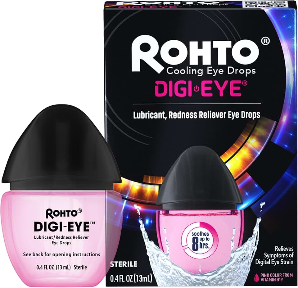 Rohto Digi-Eye Drops for Digital Eye Strain Relief, Long-Lasting Cooling and Soothing Formula for Red Tired Eyes, 0.4 fl oz, 2 Count