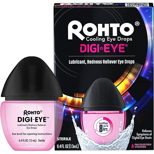 Rohto Digi-Eye Drops for Digital Eye Strain Relief, Long-Lasting Cooling and Soothing Formula for Red Tired Eyes, 0.4 fl oz, 2 Count
