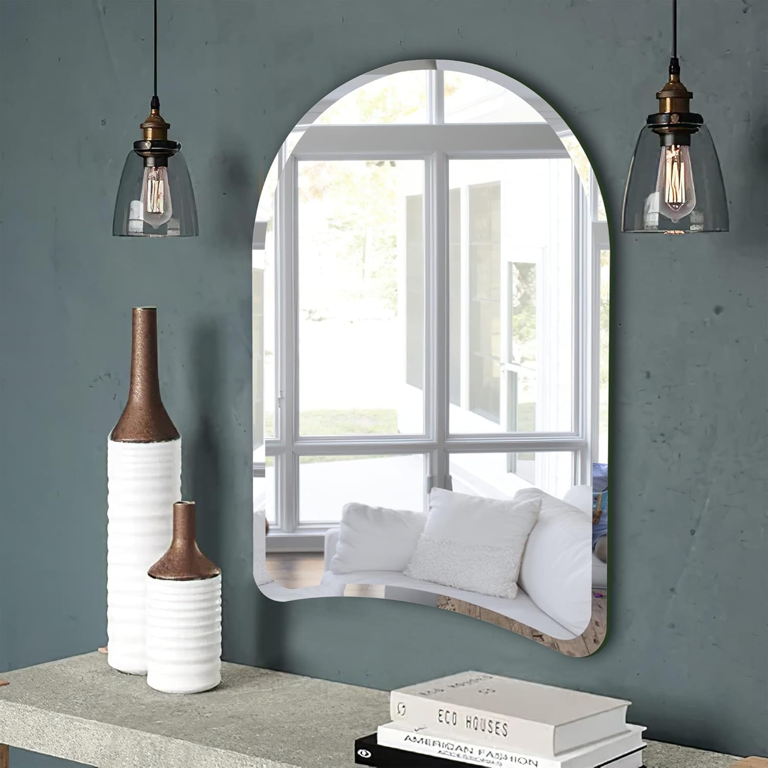 NeuType Wall Mirror 36"x 24" Arch Mirror Beveled Edge Frameless Mirror Hanging or Leaning Against Wall Large Mirror for Bedroom Living Room Entryways