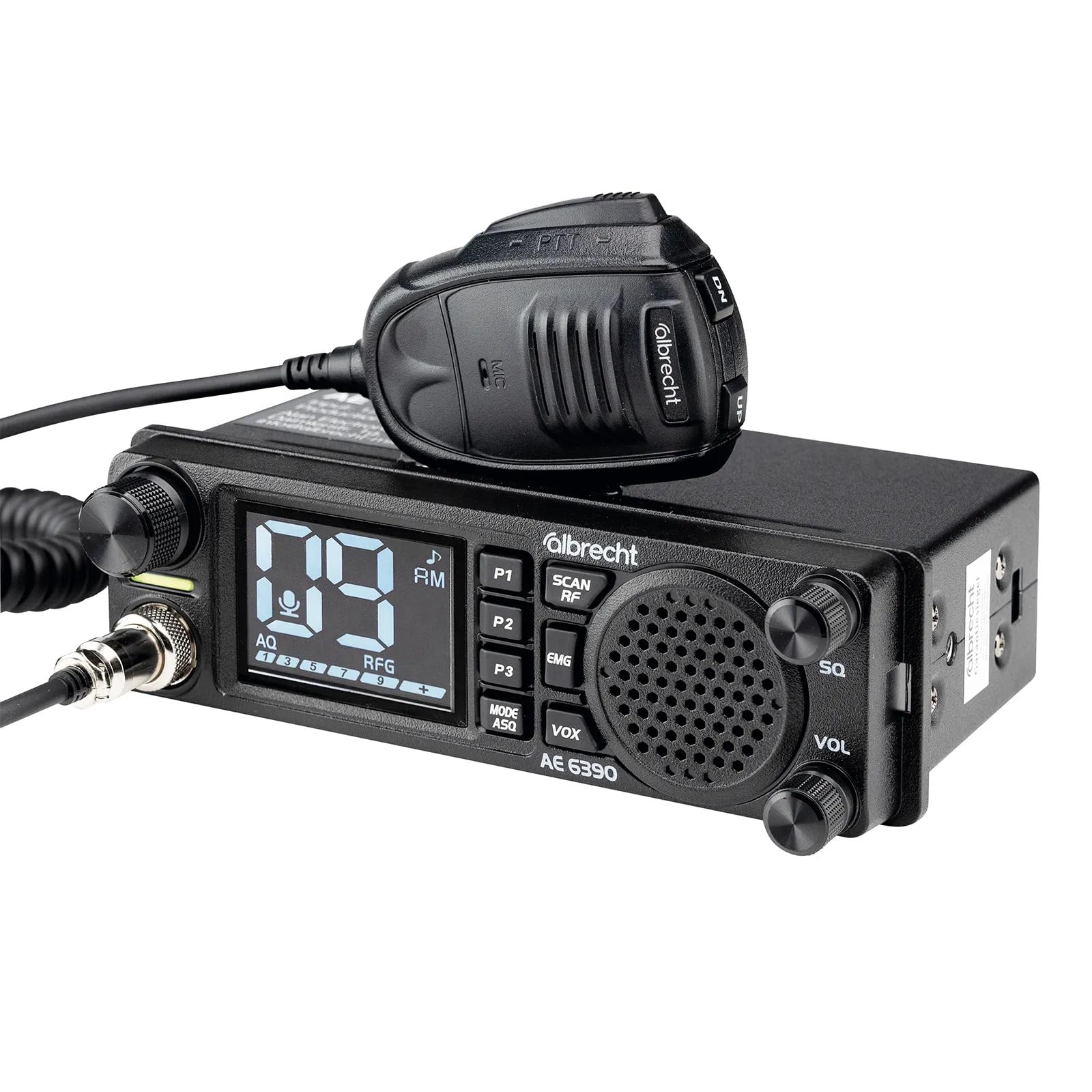 Albrecht AE 6390 CB-Funkgerät – 2,4" Display, VOX Freisprechfunktion, DIN-Einbau, 40 AM/FM Kanäle, 2W Frontlautsprecher, Kanalsuchlauf, RF Gain, inkl. Mikrofon & Zubehör, schwarz, 12639