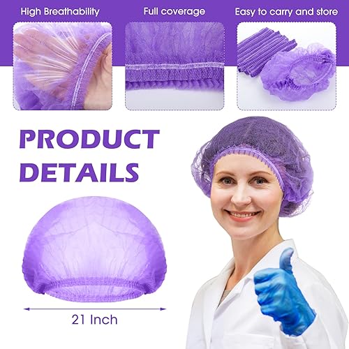Miniatura 23 de Yahenda 500 gorras desechables Bouffant a granel para el cabello, redecillas elásticas para el polvo, para servicio de alimentos, enfermeras, Azul