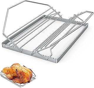 BBQ-PLUS Adjustable Turkey Roasting Rack for Smoker Grill and Oven, V Shaped Chicken Roasting Stand for Outdoor Indoor Grilling, Must-Have Smoker Accessories, Stainless Steel
