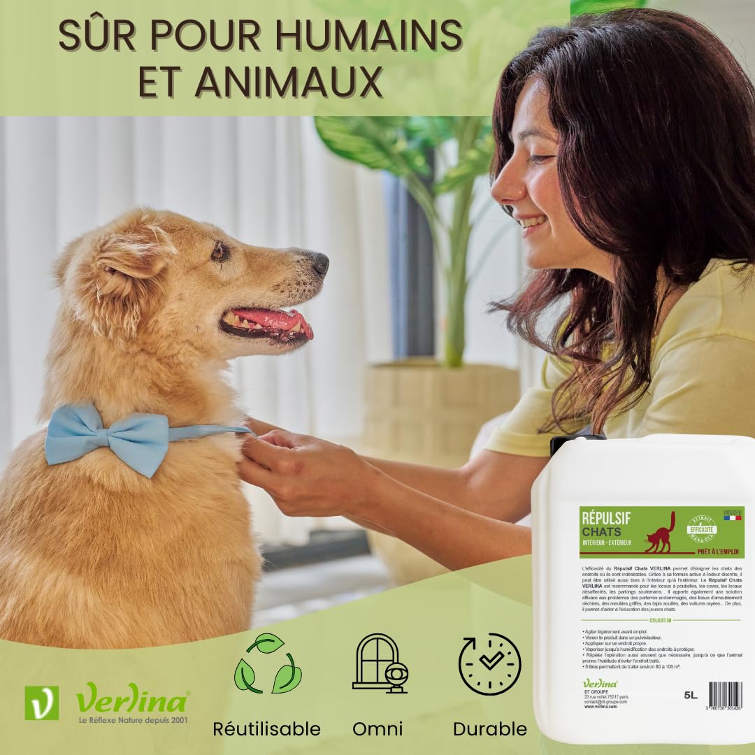 Répulsif Chats Intérieur Extérieur Naturel 5 litres Prêt à l'emploi Spray Non Tachante Protection Longue Durée