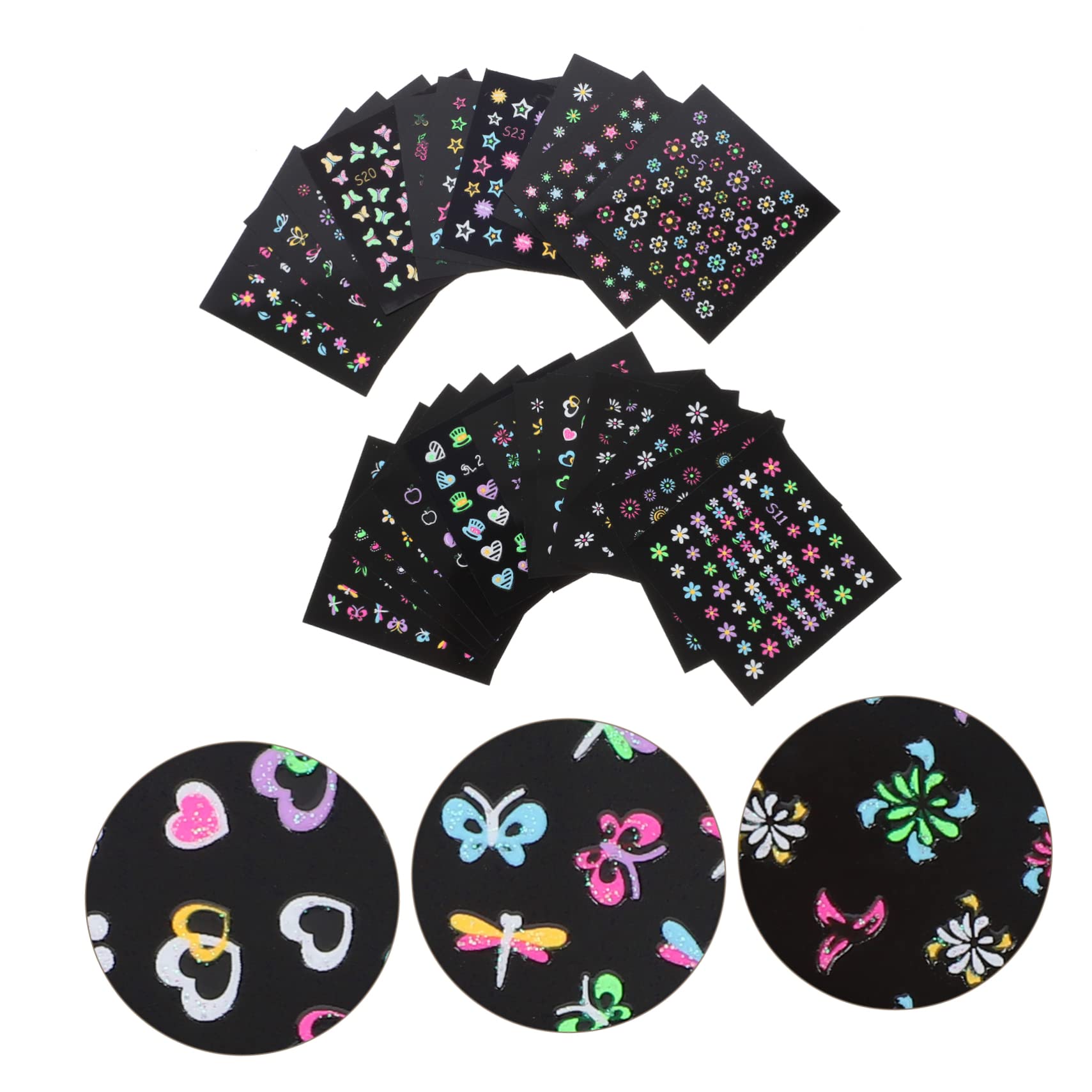 Ipetboom 120fogli Nail Stickers Fluorescent Nail Art Decal Per Decorazioni Unghie Per Compleanni e Cosplay Facili Applicare e Condividere
