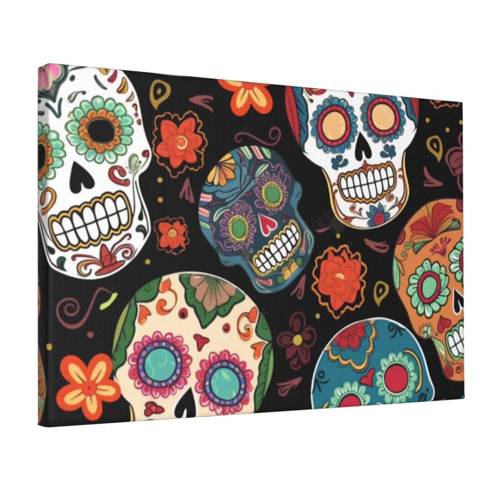 YKLJG sugar skulls Printed Wall Art Canvas Prints 45x30 CM Wooden Framed Picture Painting Artwork for Bedroom Kitchen Home Office Decor