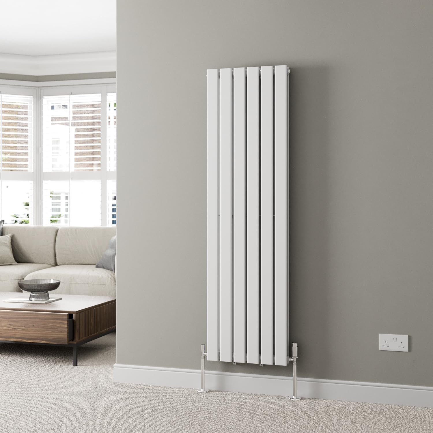 Duratherm White Duratherm® 1600 X 456Mm Vertical Designer Radiator Double Column Flat Panel Modern Central Heating Panels Bathroom Radiators