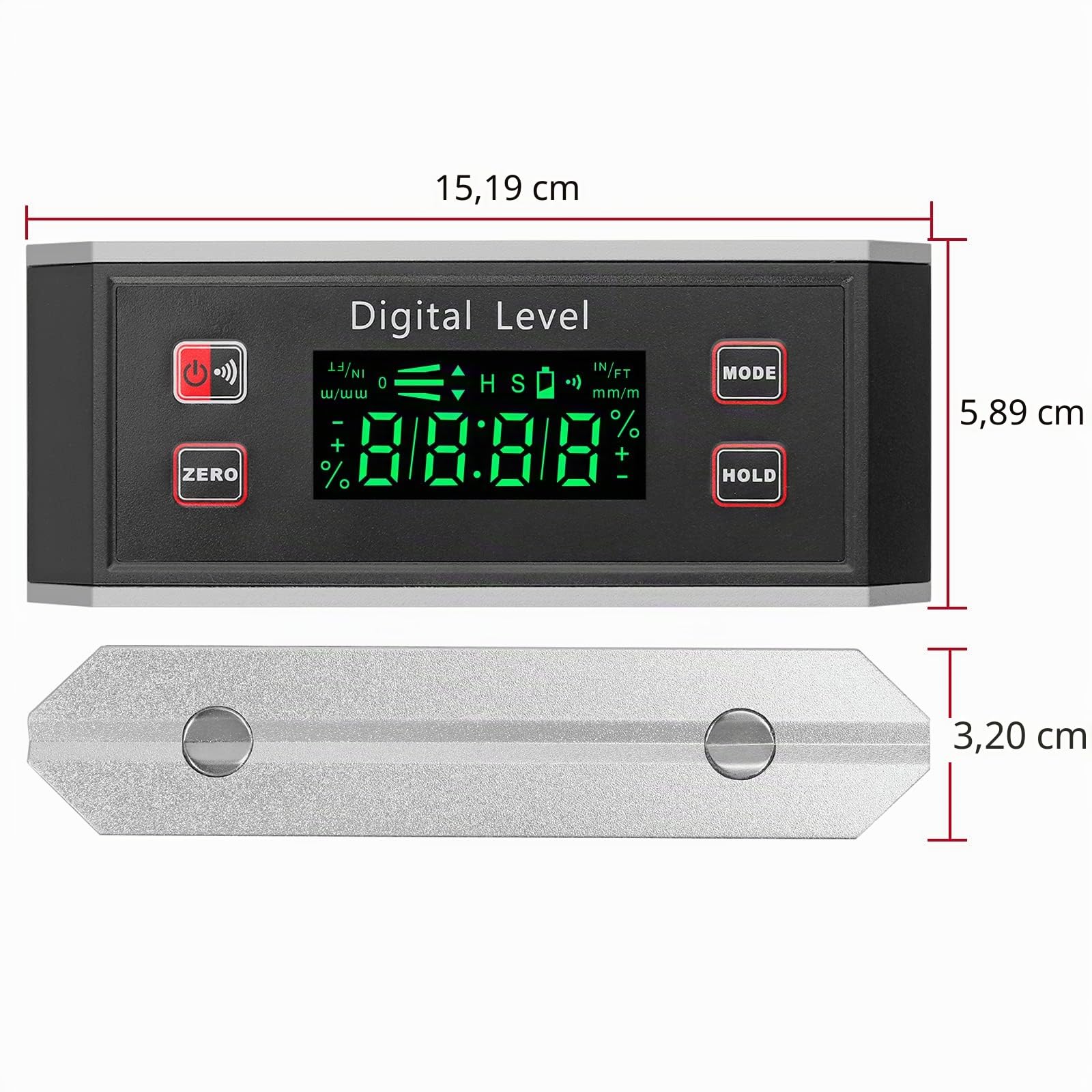 XUNTOP Inclinómetro Digital con Base Magnética con Ranura en V Buscador de Ángulo de 4 ×90 ° IP65 Impermeable Transportador de Ángulo Digital Aleación de Aluminio con 4 Unidades °% mm/m IN/FT