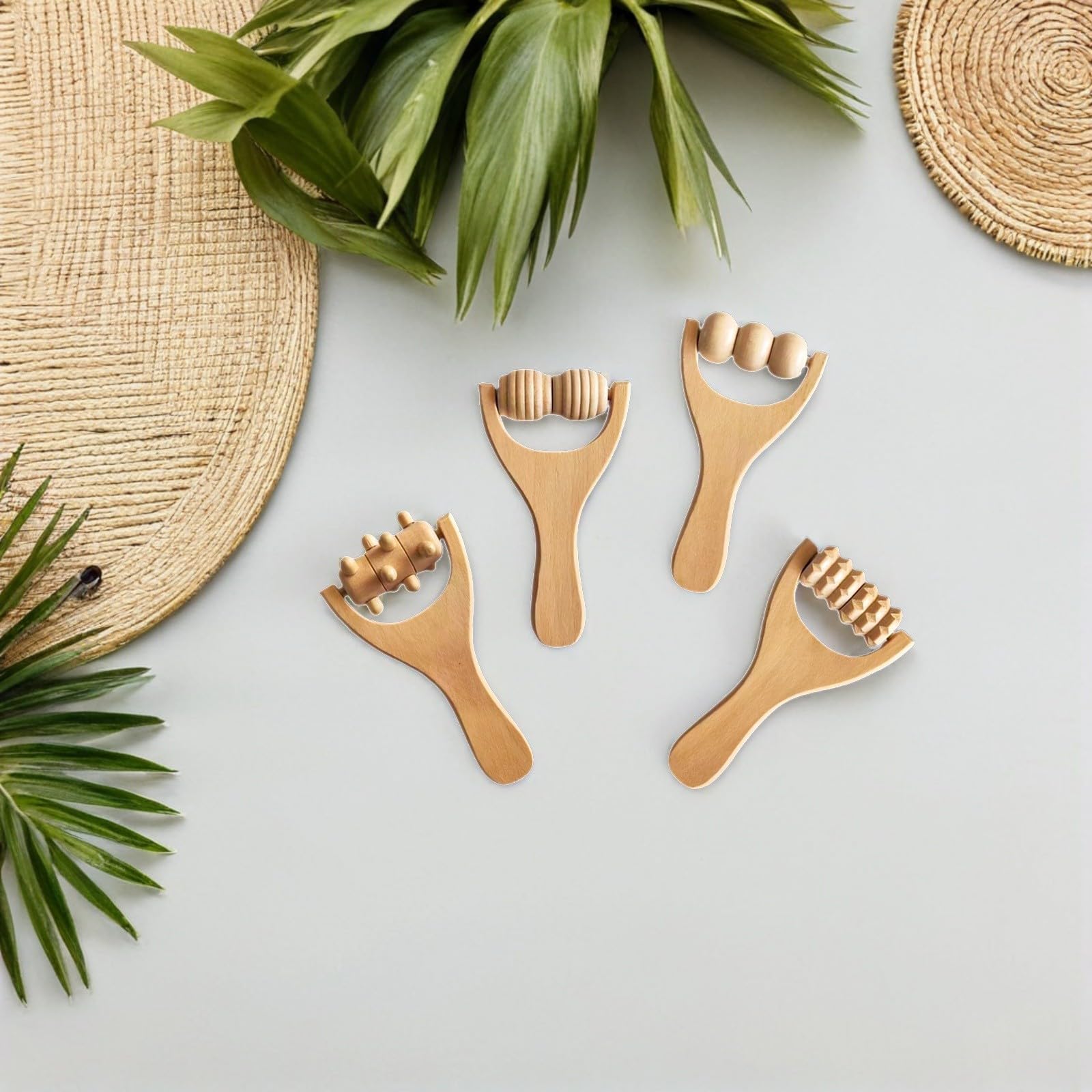 8 piezas Rodillo de Masaje de Madera Herramientas de Masaje Portátiles para Pies Espalda y Cuello Diseño Ergonómico para Relajación Casa Aire