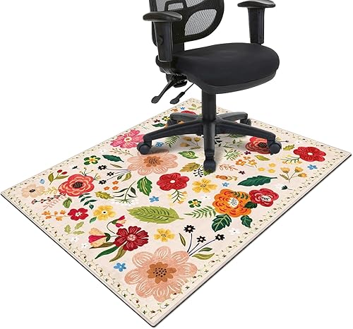 Vista 37 de Tapete para silla de oficina para suelo de madera dura y azulejos, tapete bohemio floral de 36 x 48 pulgadas para silla de computadora de oficina
