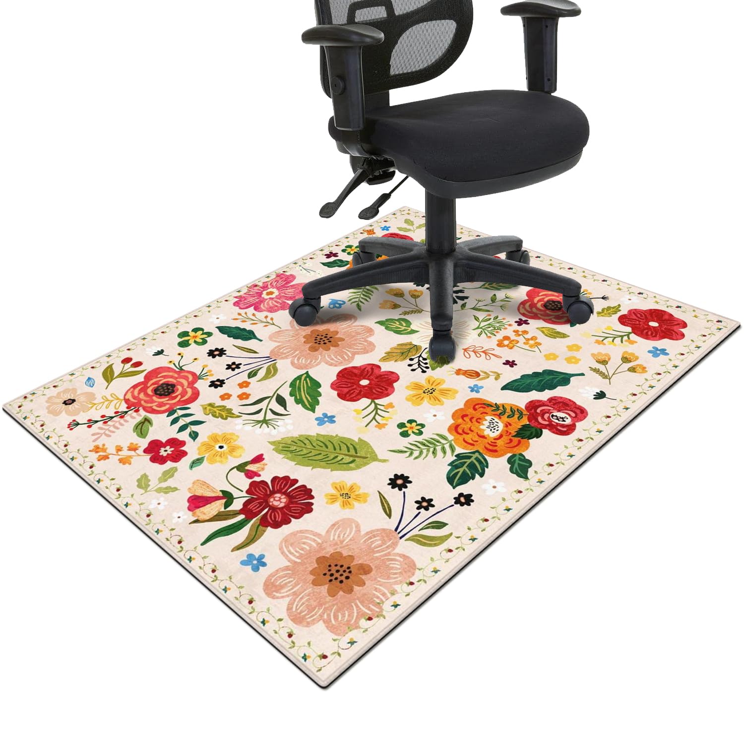 Office Chair Mat for Hardwood & Tile Floor,Boho Floral 36"x48" Office Computer Chair Mat for Rolling Chairs,Under Desk Non Slip Gaming Rug,Rubber
