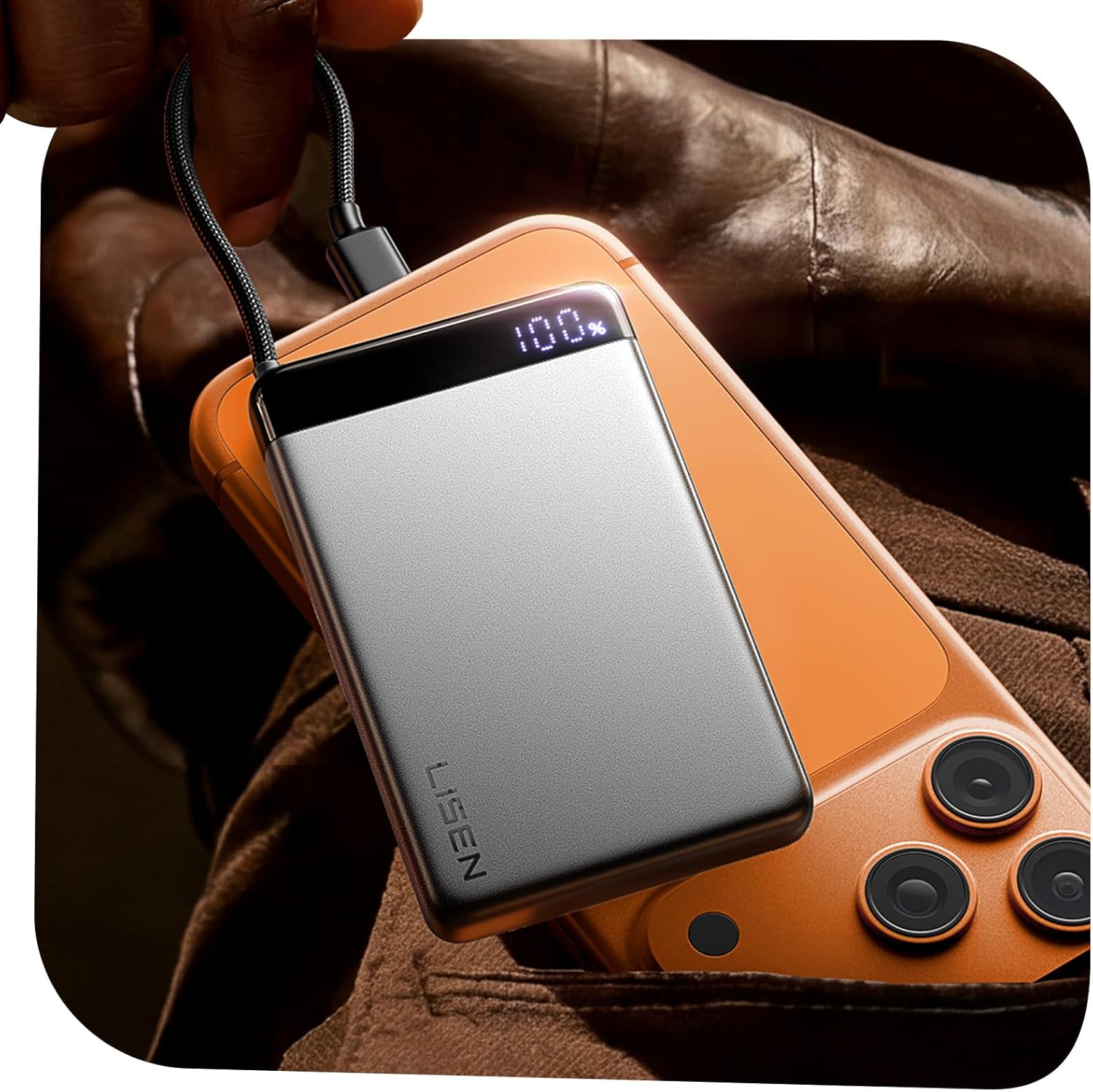 LISEN Portable Charger with Built in Cable USB C, CCC Certified Slim Power Bank Fast Charging 22.5W 10000mAh, Gifts for Men Cool Tech Gadgets 2025 Small Portable Charger iPhone 17 16 15 Samsung S25 24