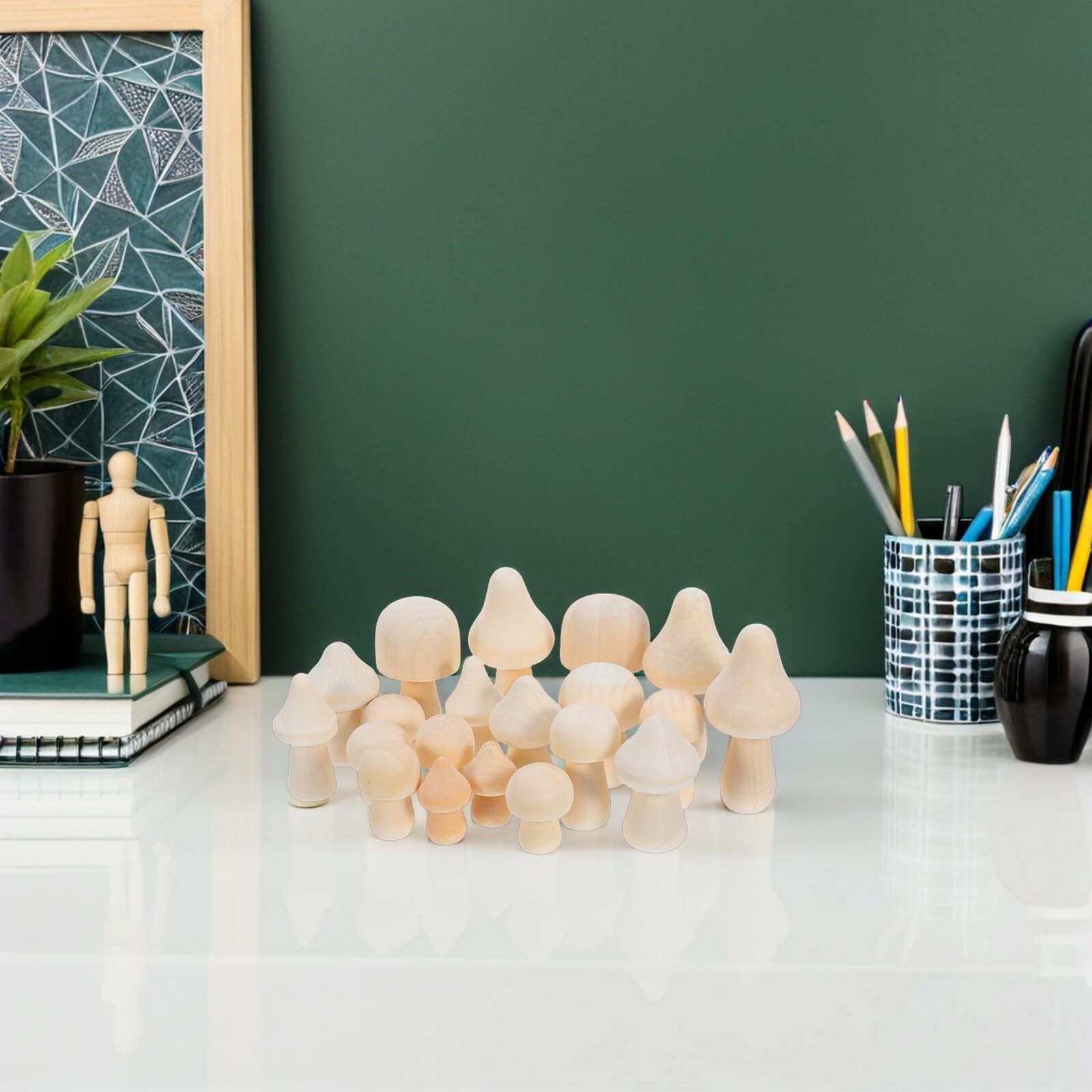 50piezas Muñeca de Madera Cabeza de Hongo para Manualidades de Arte y Bricolaje Incluye Clavijas de Madera