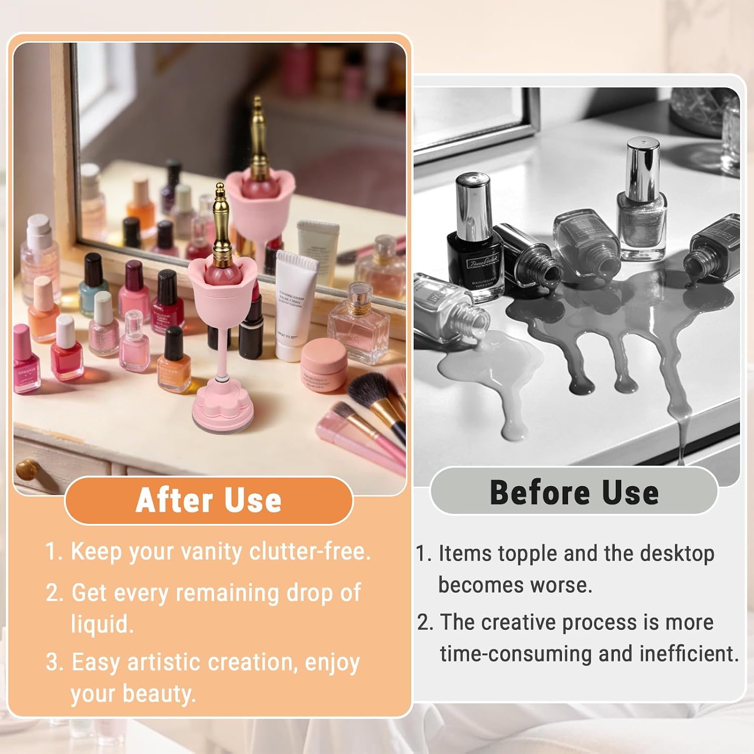 Nail Polish Holder, Anti-Spill Silicone Nail Polish Holder Stand Adjustable & Rotatable Nail Polish Bottle Holders, Hands-Free Manicure Nail Art Tool for Home Salon Use (Pink)