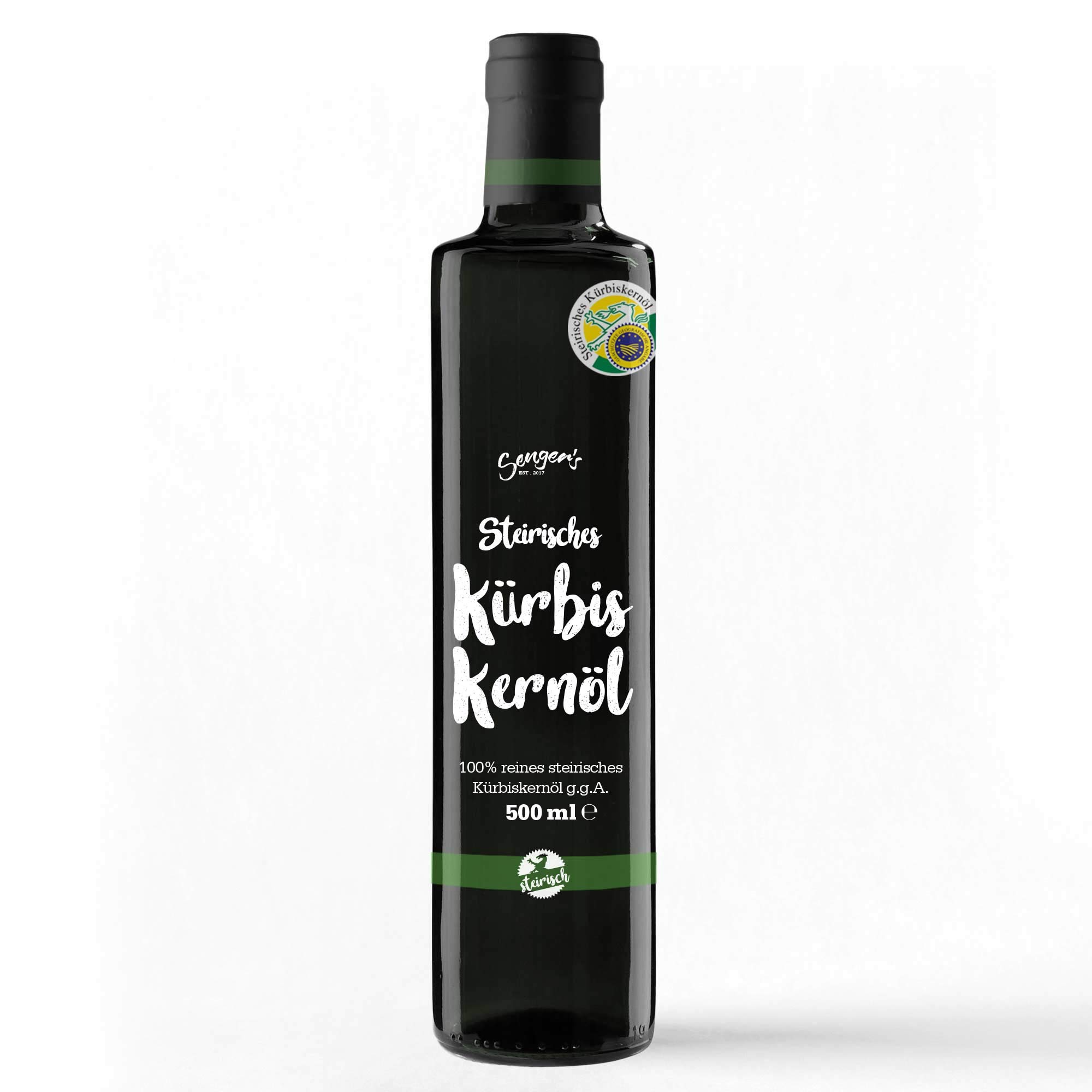 Steirisches Salat Geschenk-Set mit Kürbiskernöl 500ml, Apfelessig 500ml, Kürbiskerne 250g