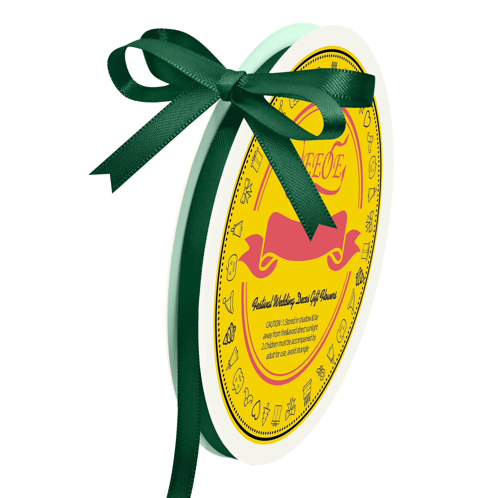 Double Face Spruce Green Satin Ribbon 1/4 inch X 50 Yards Polyester Spruce Green Ribbon for Gift Wrapping Very Suitable for Weddings Party Hair Bow Invitation Decorations and More