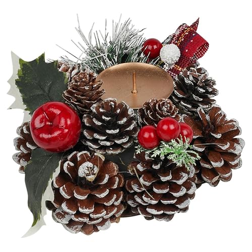 Urbnliving Multicolor 15/26/27Cm Christmas Wreath With 1/2/4 Pcs Festive Candle Holder Centrepiece Arrangement Artificial Foliage Pinecones Berries Decor For Dining Table Front Door Xmas Party Decoration