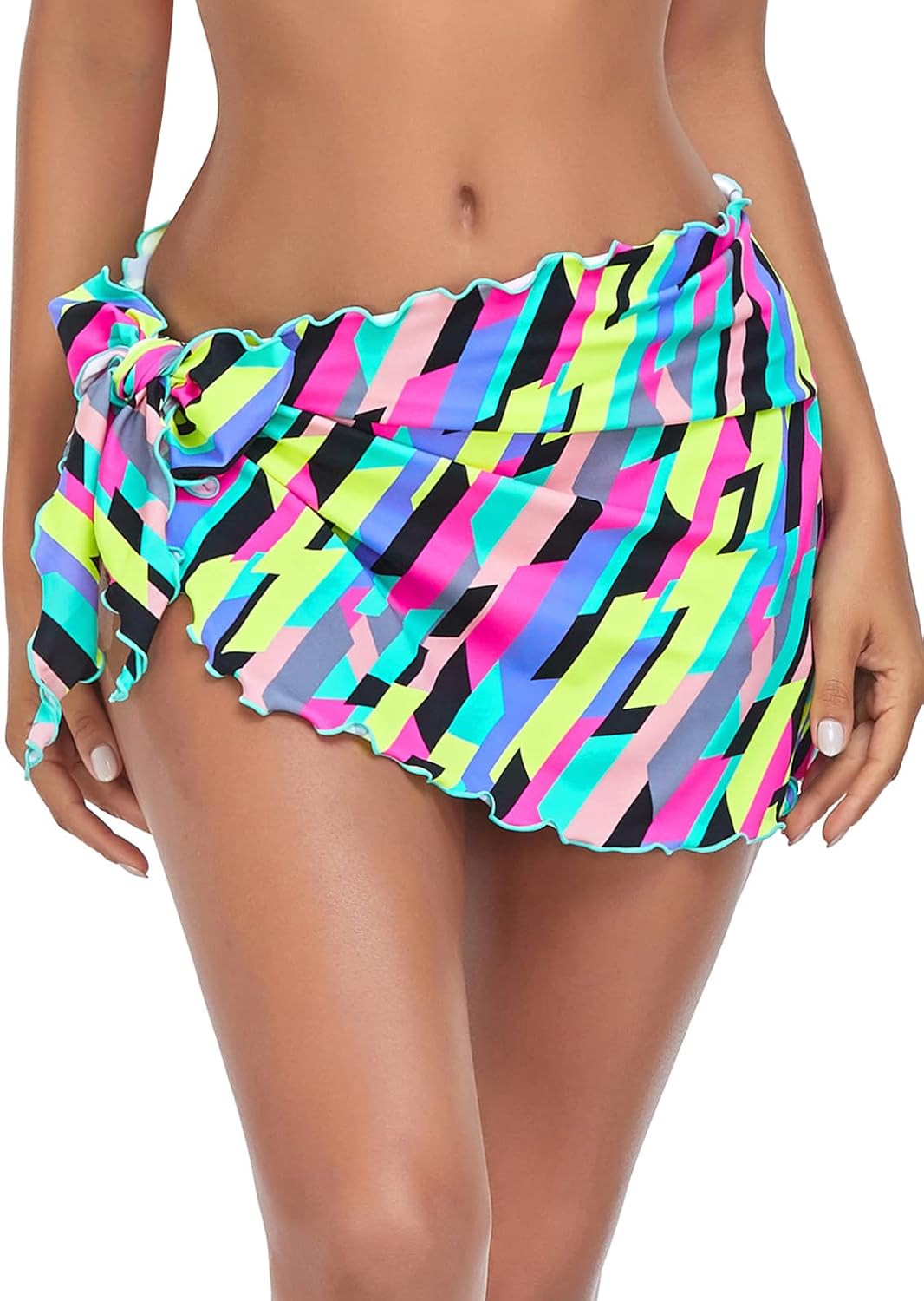 RELLECIGA Women’s Neon Striped Swimsuit Cover Up Beach Sarong Bikini
