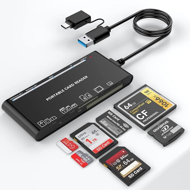 Rocketek SD Card Reader with USB C Adapter Upgraded 7 IN 1 Memory Card Adapter 5Gbps Read Write for SD SDXC SDHC CF CFI TF XD Micro SD Micro SDXC Micro SDHC MS MMC UHS-I Cards for Windows Linux Mac OS